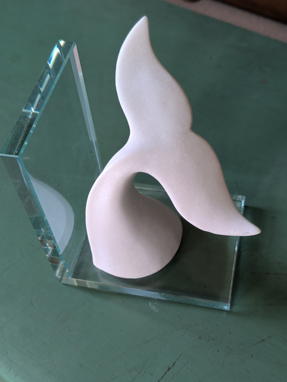 White Marble Whale Tail Accent Sculpture - Modern Coastal Decor